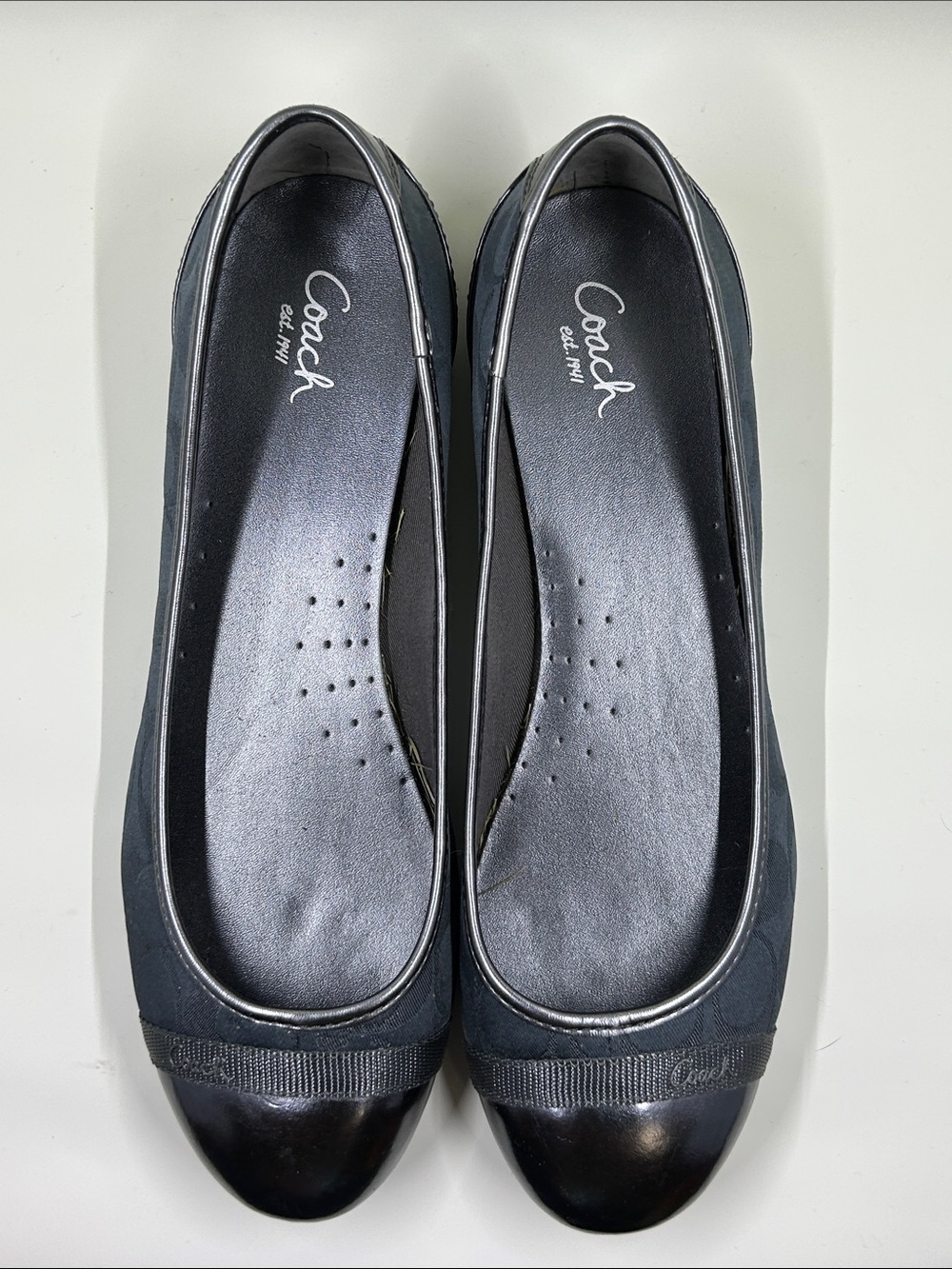 Coach Navy Women's Ballet Flats with Gloss Toe Cap